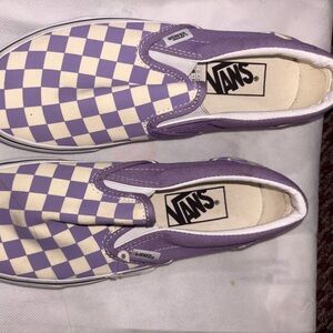 Vans Purple and White Slip-On Sneakers